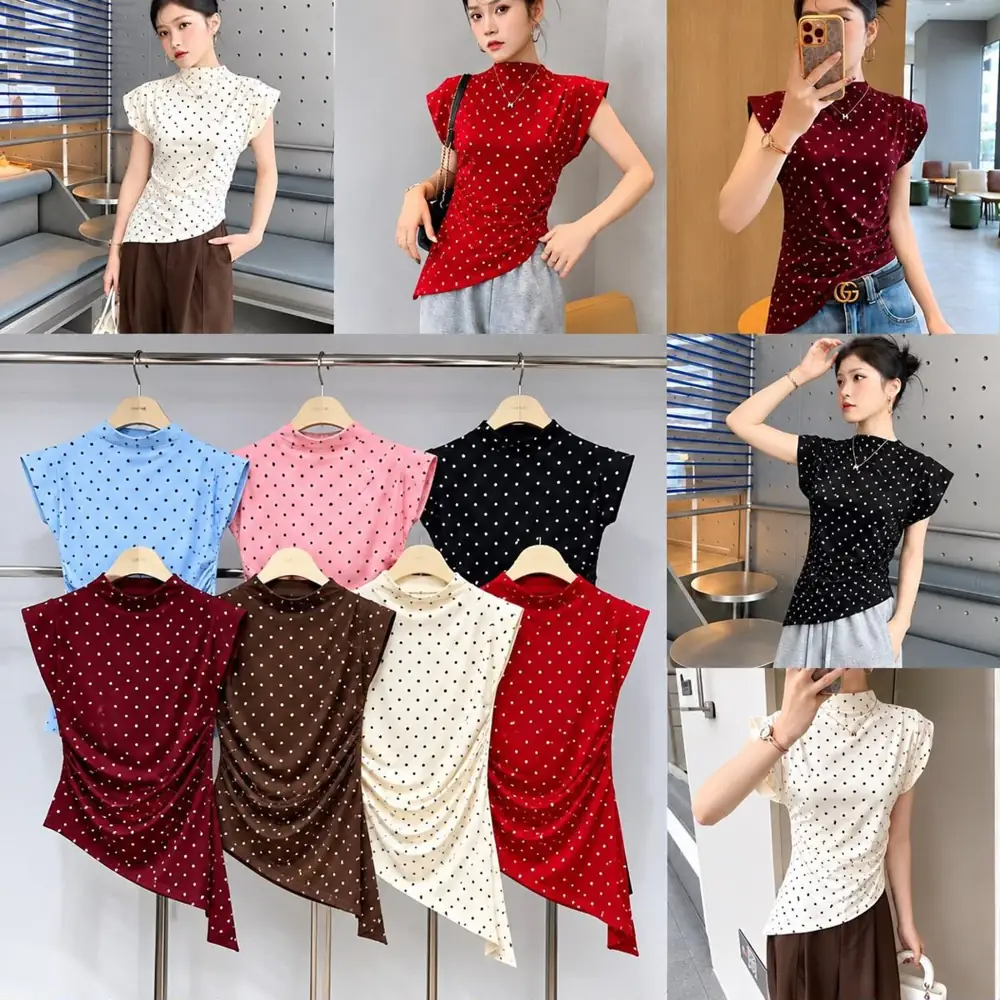 Cap-Sleeve Polka Dot and Plain Tops