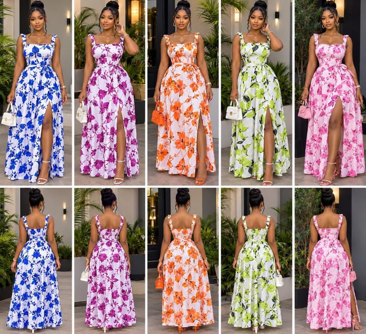 Floral Strappy Maxi Dress with Front Slit