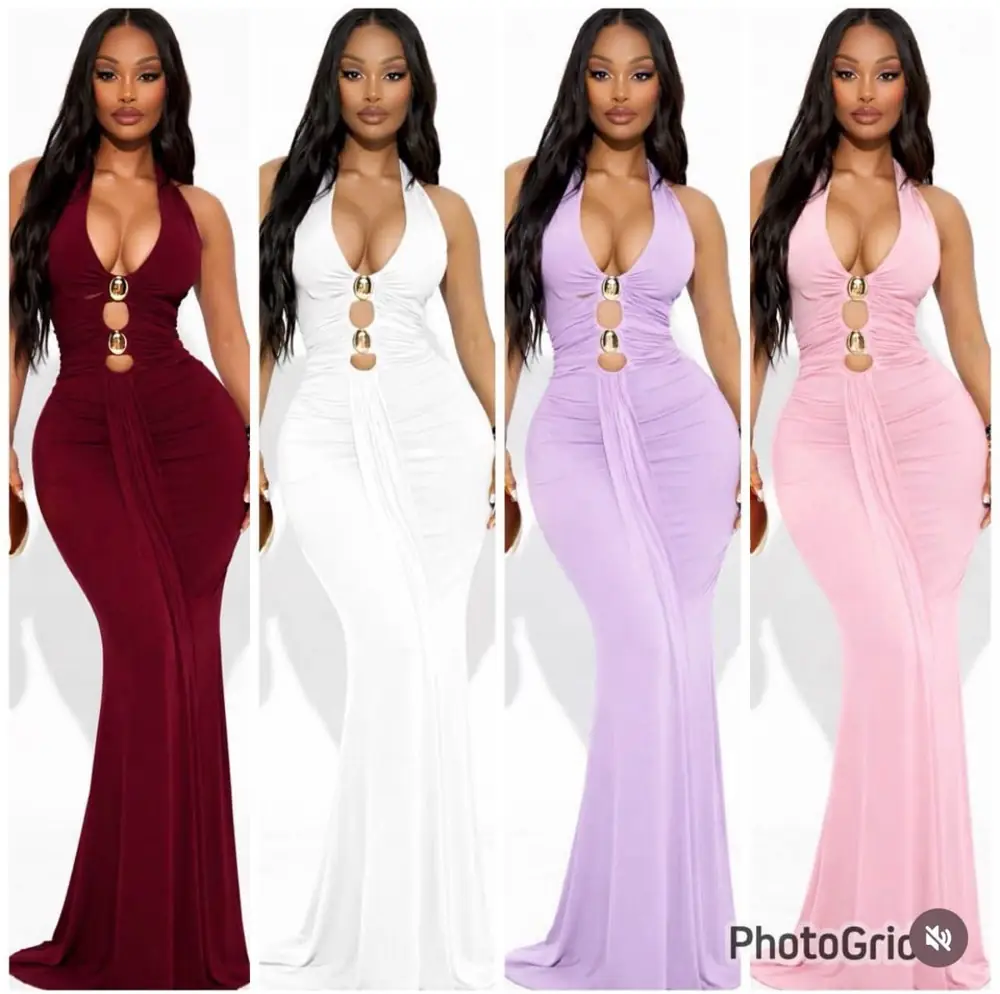 Halter Ring Cut-Out Mermaid Maxi Gown