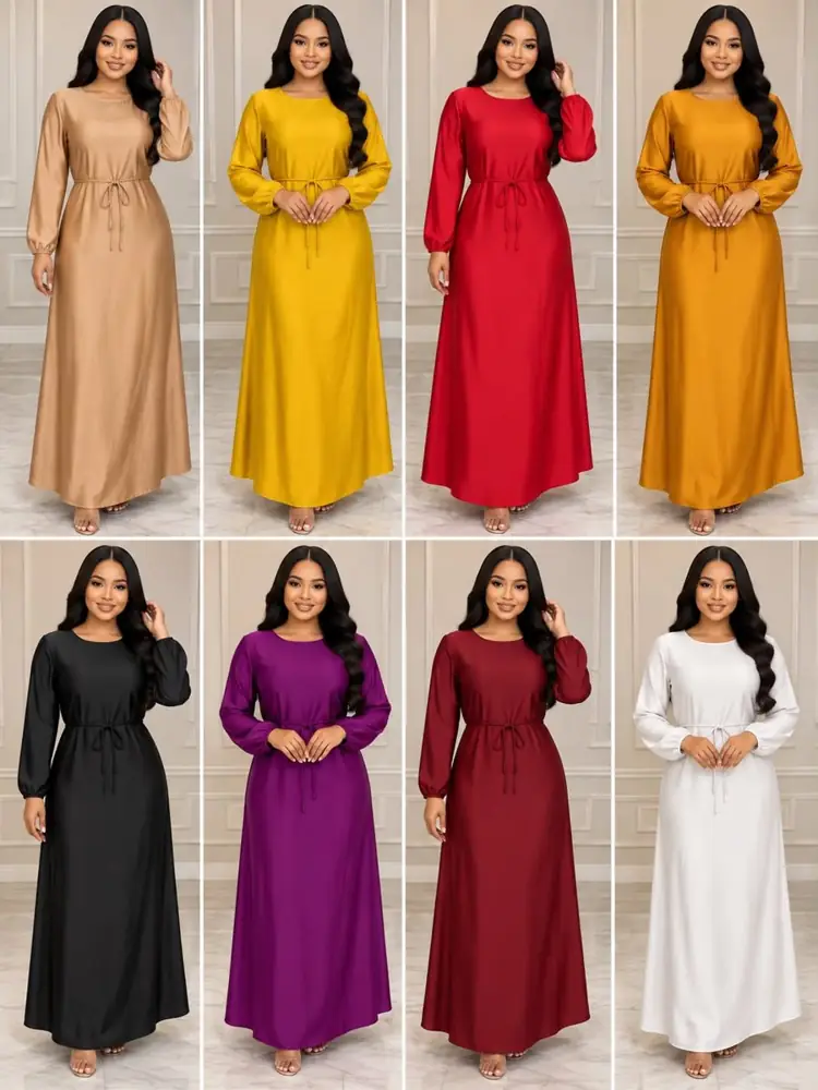 Long-Sleeve Drawstring-Waist Maxi Dress (Style 6380)