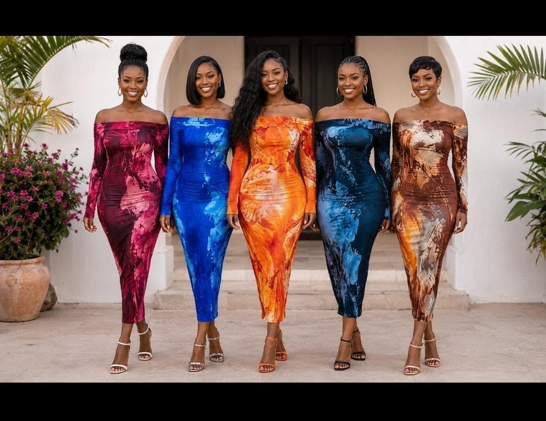 Off-Shoulder Tie-Dye Long-Sleeve Bodycon Maxi Dress