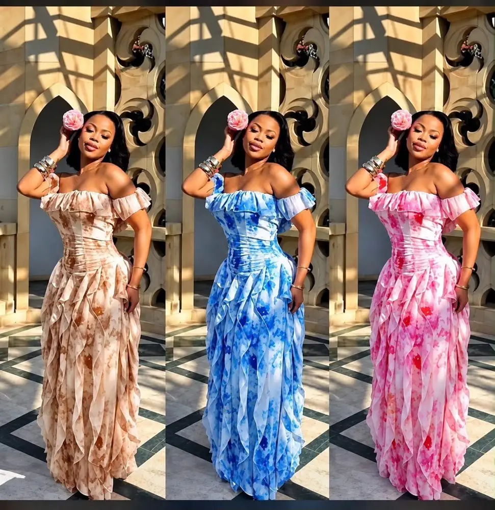 Off-Shoulder Tie-Dye Ruffle Maxi Dress