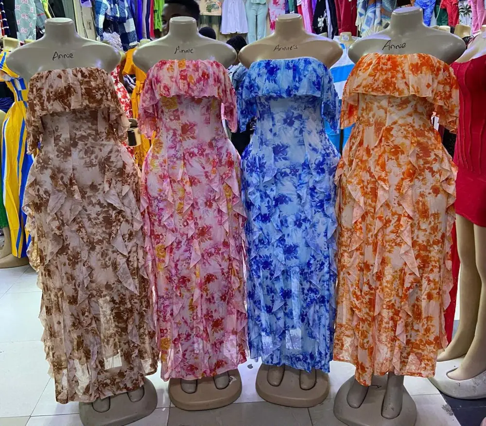 Off-Shoulder Tie-Dye Ruffle Maxi Dress