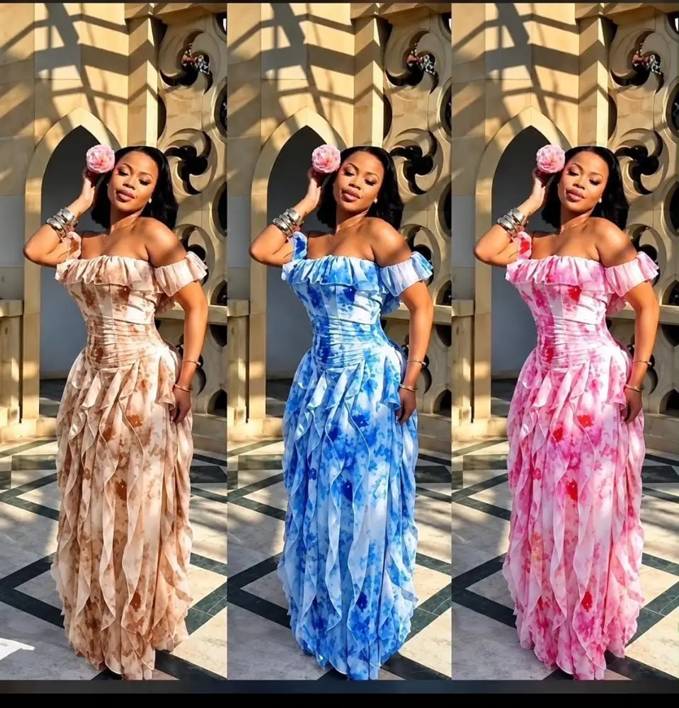 Off-Shoulder Tie-Dye Ruffle Maxi Dress