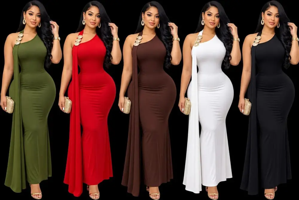 One-Shoulder Ribbed Mermaid Maxi Dress