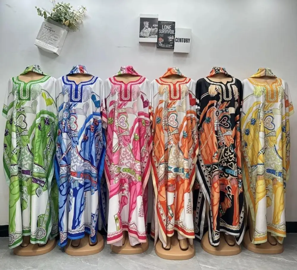 Printed Satin Kaftan Maxi Dress