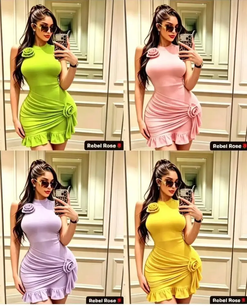 Rosette Ruched Mini Dress