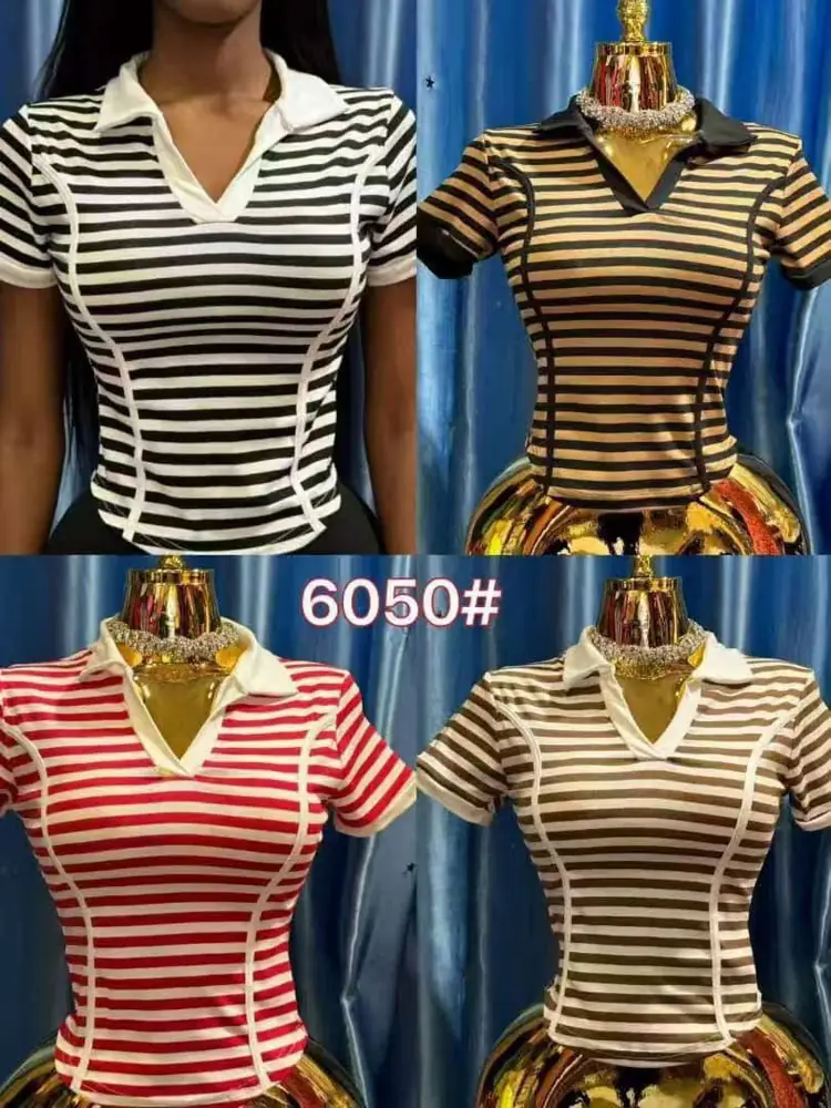 Striped Knit Polo Top (Style 6050)