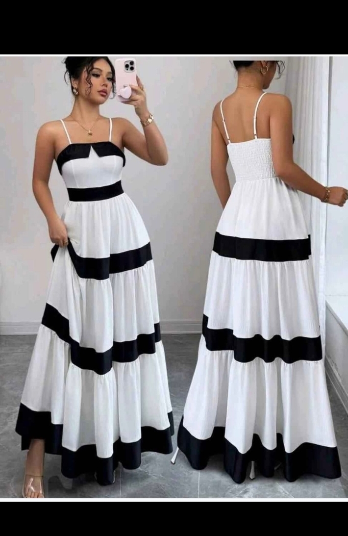 Black & White Striped Tiered Maxi Dress – Backless Cami Strap | Summer Dress