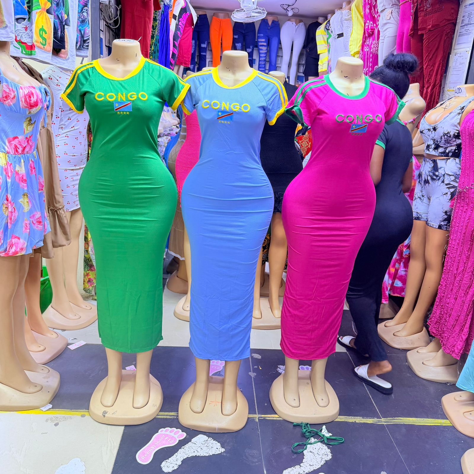 Congo Graphic Print Bodycon Midi Dress – Green Blue Pink | Sporty Bodycon