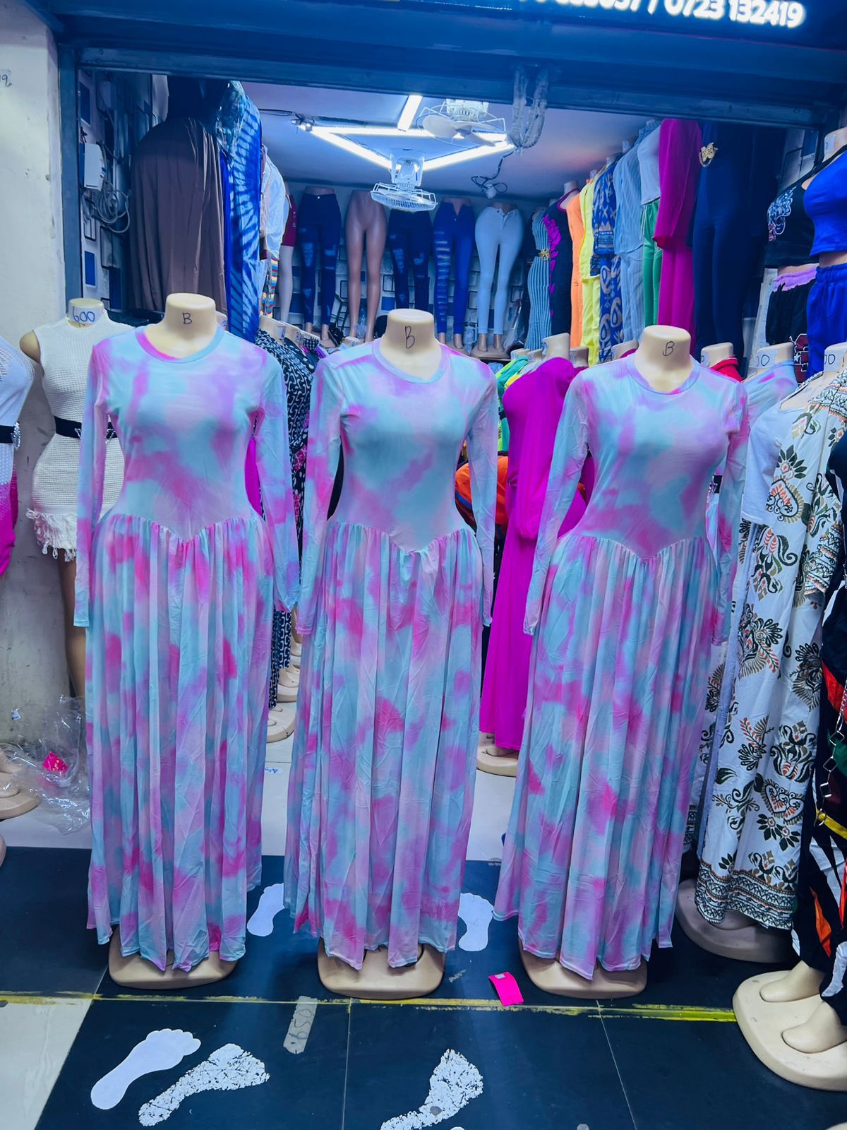 Tie-Dye Long Sleeve Maxi Dress – Pink Mint | Casual Flowy Maxi Kenya