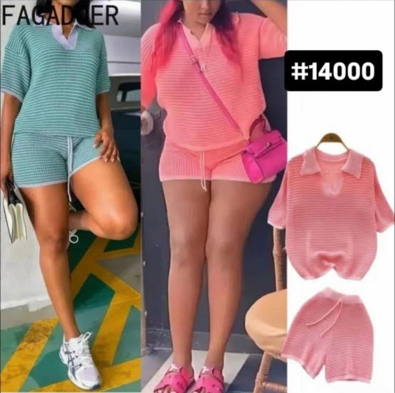 Women's Waffle Knit Polo Short Set – Top & Shorts 2-Piece Co-ord | Blue Pink