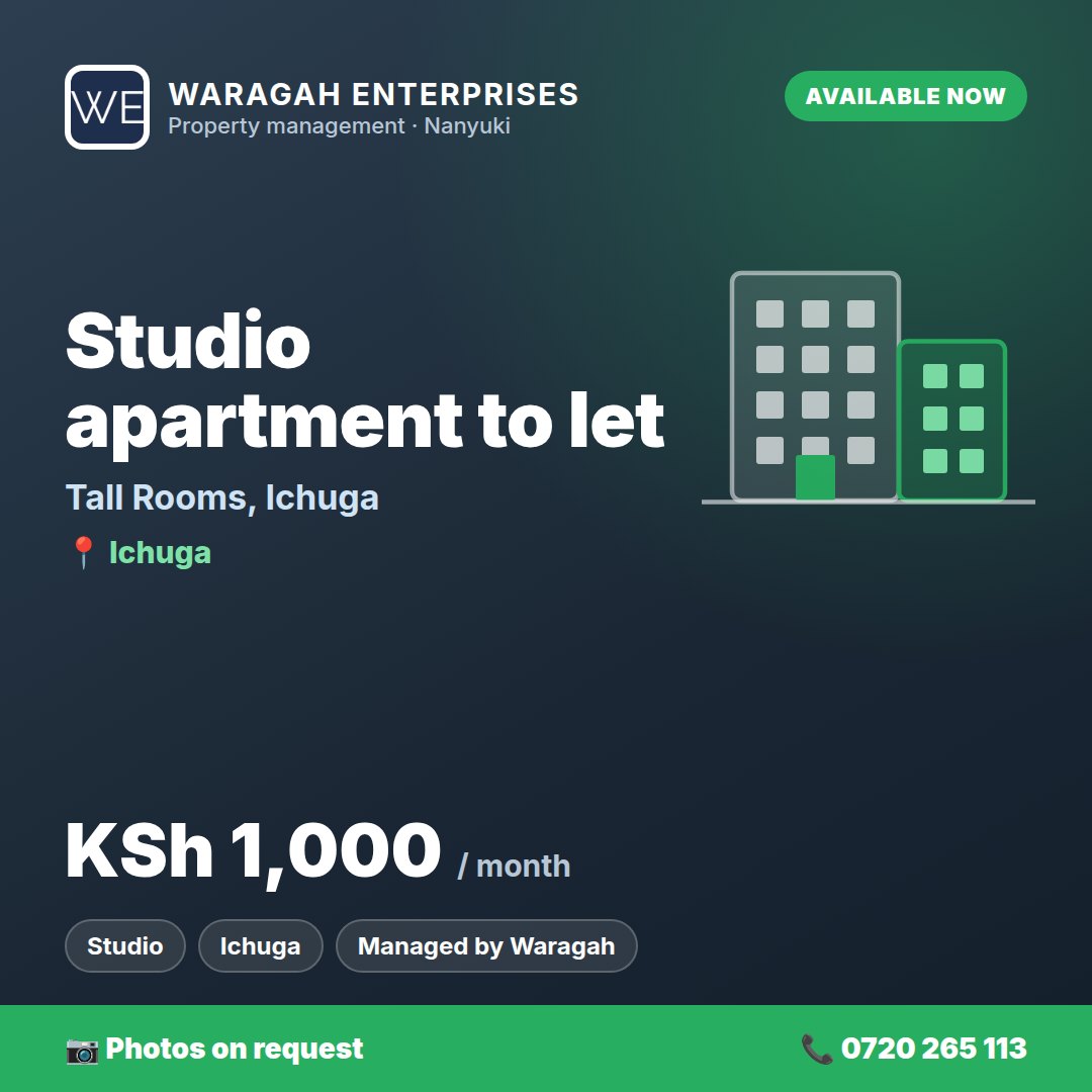 Studio Apartment to Let – Tall Rooms, Ichuga