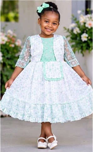 Girls' Eyelet Lace Dress with Vest & Sheer Sleeves (4 Colours)