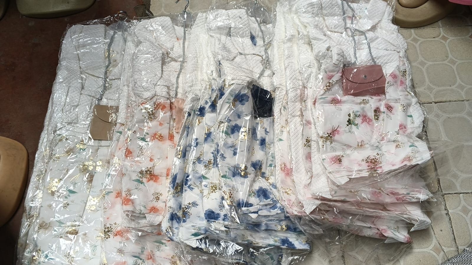 Girls' Floral Dress with White Jacket & Mini Bag (Assorted Prints)