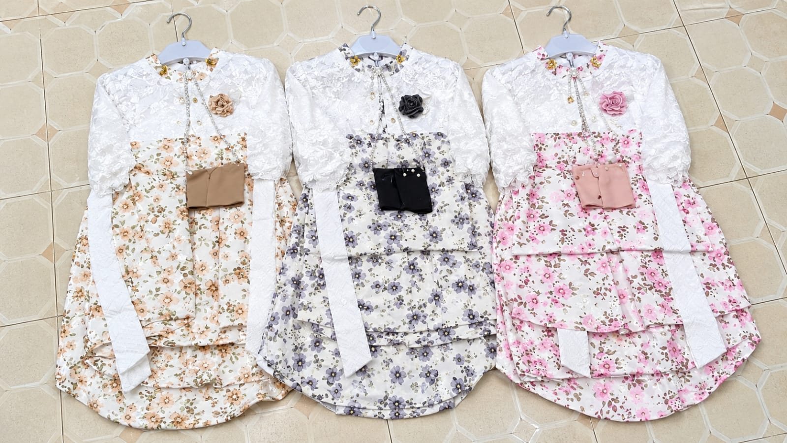 Girls' Floral Dress with White Jacket & Mini Bag Set (3 Prints)