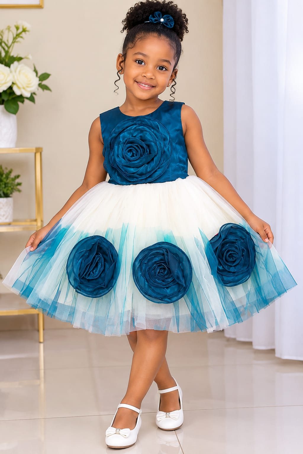 Girls' Rosette Tulle Party Dress, Sleeveless (4 Colours)