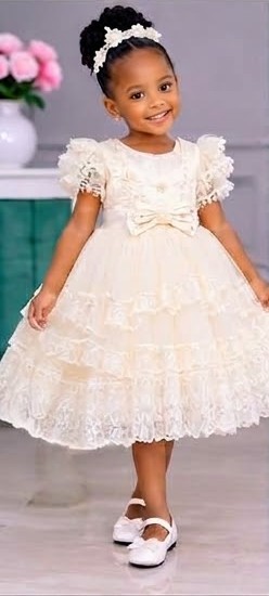Girls' Tiered Lace Net Dress with Frilled Sleeves, Size 60–90 (4 Colours)