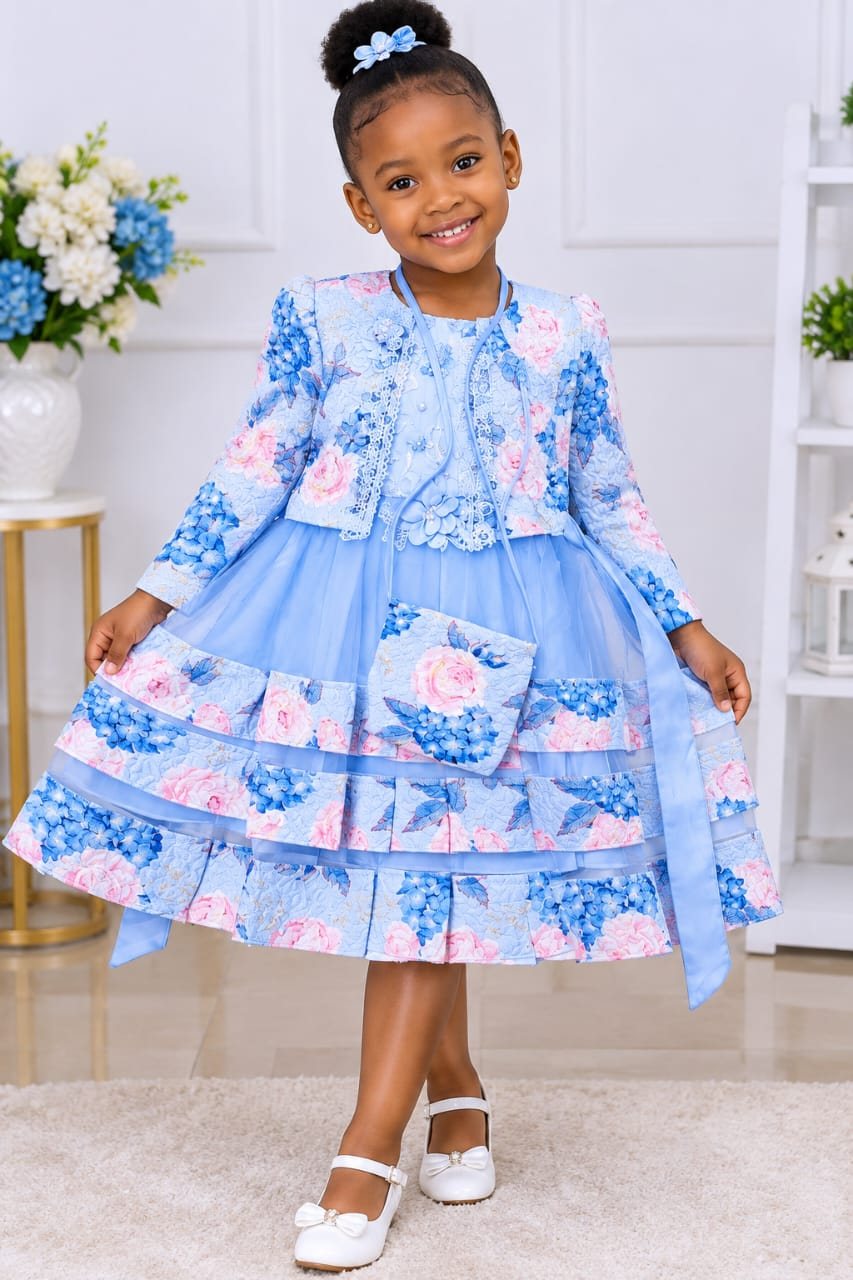 Girls' Tiered Tulle Party Dress with Matching Jacket (5 Colours)