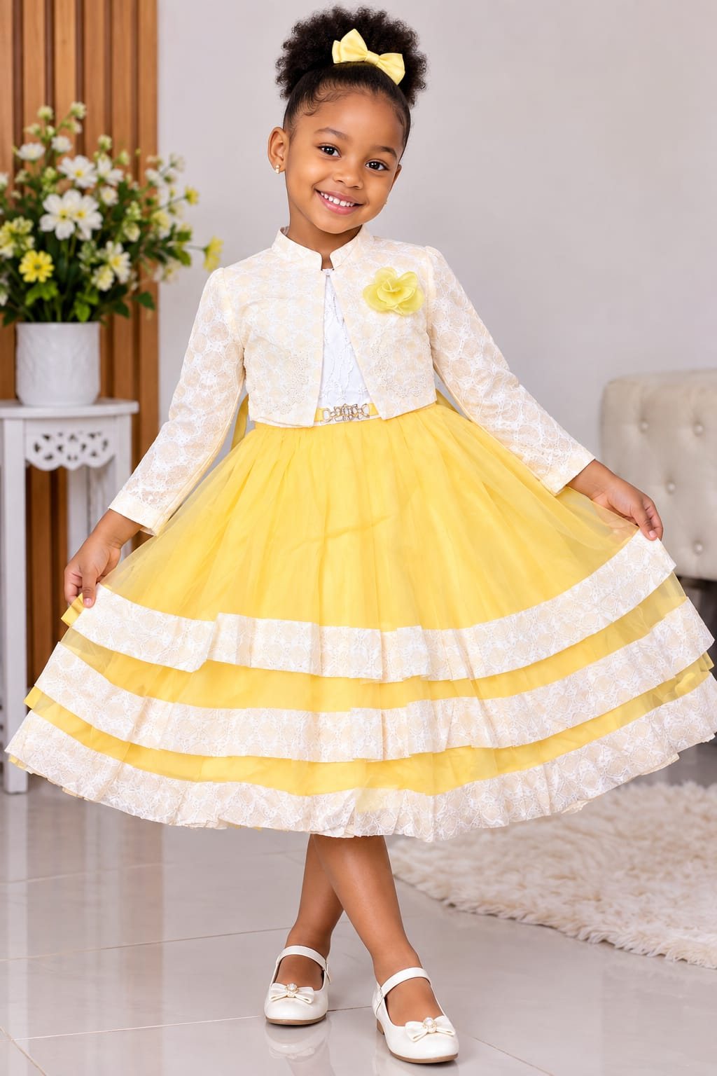 Girls' Tiered Tulle Party Dress with Matching Jacket (5 Colours)