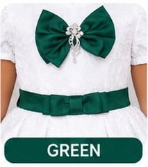 Girls' White Balloon Dress with Satin Bow & Belt (4 Bow Colours)