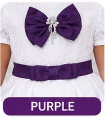 Girls' White Balloon Dress with Satin Bow & Belt (4 Bow Colours)