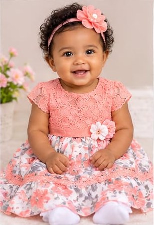 Newborn Baby Girl Lace-Top Floral Dress, Size 70–100 (4 Colours)