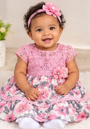 Newborn Baby Girl Lace-Top Floral Dress, Size 70–100 (4 Colours)