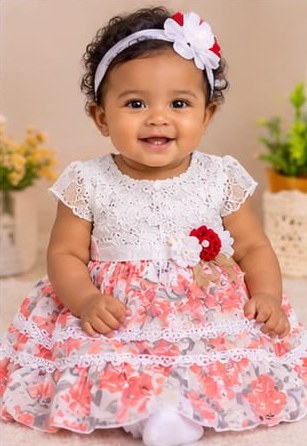 Newborn Baby Girl Lace-Top Floral Dress, Size 70–100 (4 Colours)